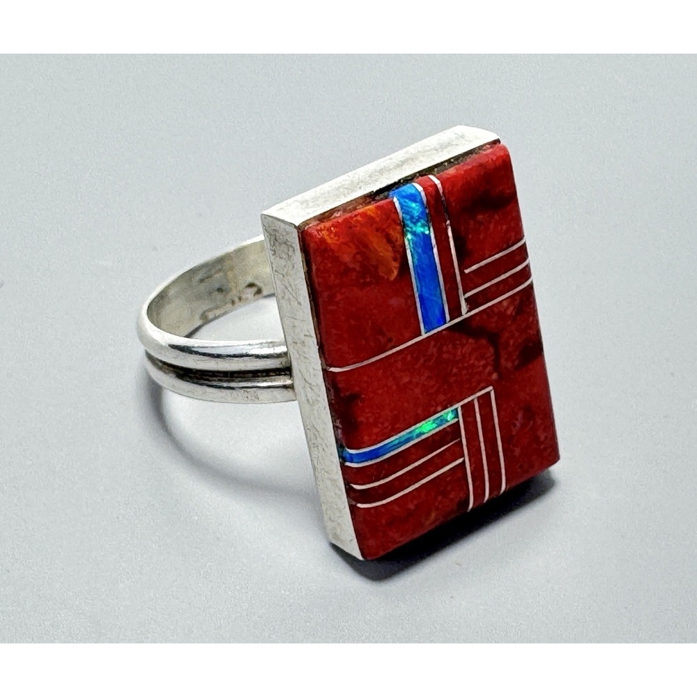 Steeve Grant Navajo Sterling Silver Size 10 Multi-Stone Ring 7.15g